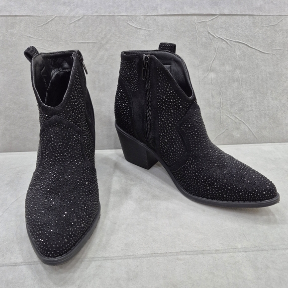 Pierre Dumas western ankle boots women's 8 black sparkly jeweled faux suede side - Picture 1 of 12